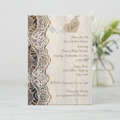 Invitation Dentelle blanche & coeur sur bois mariage douche n (Debout devant)