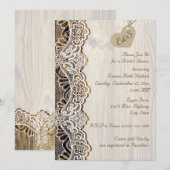 Invitation Dentelle blanche & coeur sur bois mariage douche n (Devant / Derrière)