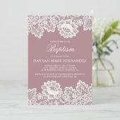 Invitation Dentelle blanche Couleur personnalisée Baptême Inv (Debout devant)