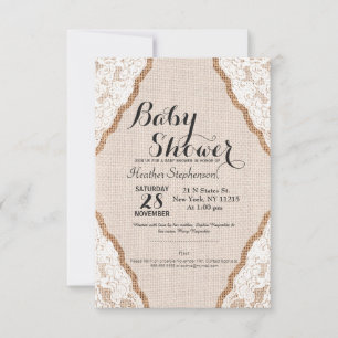 Invitation Dentelle blanche élégante sur le jute de Burlap