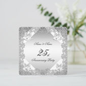 Invitation Dentelle blanche en argent du 25e anniversaire (Debout devant)