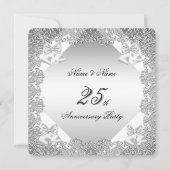 Invitation Dentelle blanche en argent du 25e anniversaire (Devant)