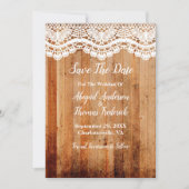 Invitation Dentelle blanche en bois rustique du pays Enregist (Devant)