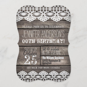 Invitation Dentelle blanche et bois Brown rustique Ado adulte