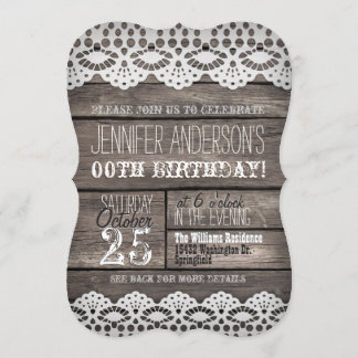 Invitation Dentelle blanche et bois Brown rustique Ado adulte