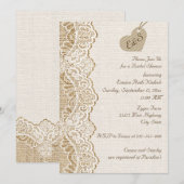 Invitation Dentelle blanche et coeur sur burlap mariage douch (Devant / Derrière)