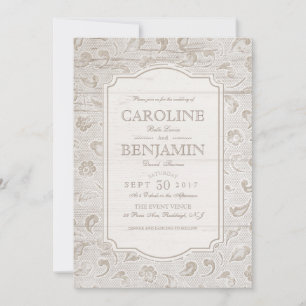 Invitation Dentelle blanche et mariage campagnard rustique en