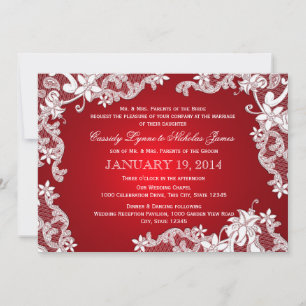 Invitation Dentelle blanche et Mariage de rubis