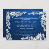 Invitation Dentelle blanche et Mariage de saphir profond (Devant / Derrière)