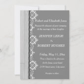 Invitation Dentelle blanche et mariage en bois rustique gris (Devant)