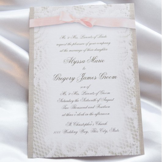 Invitation Dentelle blanche et ruban transparent