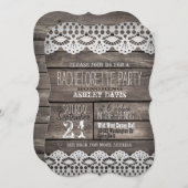 Invitation Dentelle blanche ; Fête de bachelorette rustique e (Devant / Derrière)