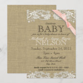Invitation Dentelle blanche florale et Baby shower cabot rose (Devant / Derrière)