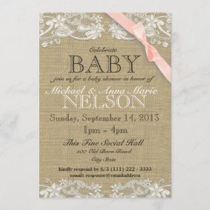 Invitation Dentelle blanche florale et Baby shower cabot rose