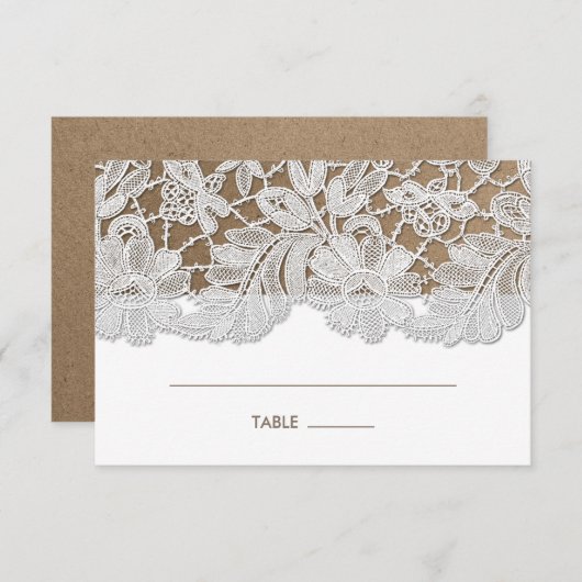 Invitation Dentelle blanche | Kraft Papier Mariage Table Cart (Devant / Derrière)
