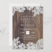 Invitation Dentelle blanche | Mariage en bois de grange (Devant)