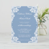 Invitation Dentelle Blanche Romantique Et Mariage Bleu Invita (Debout devant)