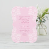 Invitation Dentelle blanche rose pâle Élégant mariage vintage (Debout devant)