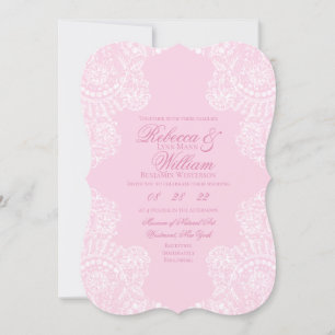 Invitation Dentelle blanche rose pâle Élégant mariage vintage