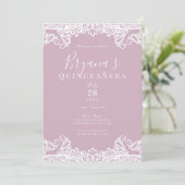Invitation Dentelle blanche rose poussiéreuse Elégante Quince (Debout devant)