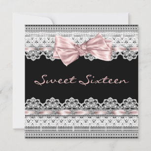Invitation Dentelle blanche rose Sweet sixteen noir fête d'an