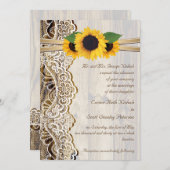 Invitation Dentelle blanche, ruban & tournesol sur mariage en (Devant / Derrière)