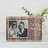 Invitation Dentelle blanche rustique et bois 50e anniversaire (Debout devant)