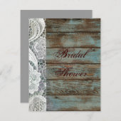 Invitation dentelle blanche rustique grange turquoise mariage (Devant / Derrière)