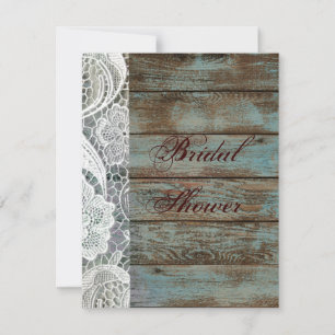 Invitation dentelle blanche rustique grange turquoise mariage