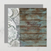 Invitation dentelle blanche rustique mariage en bois de grang (Devant / Derrière)