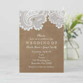 Invitation Dentelle Blanche & Suède Marron Mariage Chic Rusti (Debout devant)