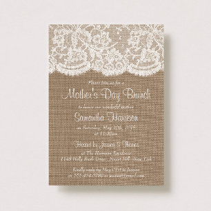 Invitation Dentelle blanche sur Burlap Rustique Brunch de la 