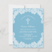 Invitation Dentelle blanche sur Pastel Baptême bleu Invitatio (Devant)