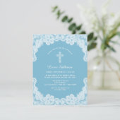 Invitation Dentelle blanche sur Pastel Baptême bleu Invitatio (Debout devant)