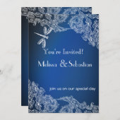 Invitation Dentelle blanche sur Royal Blue Dragonlies (Devant / Derrière)