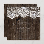 Invitation Dentelle blanche vintage sur bois brun mariage (Devant / Derrière)