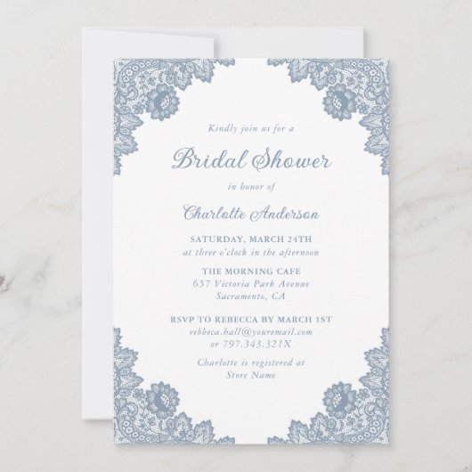 Invitation Dentelle bleu Dusty (Devant)