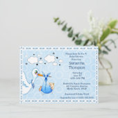 Invitation Dentelle Bleue Bouche bébé garçon douche (Debout devant)