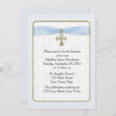 Invitation Dentelle bleue, Croix d'or, religieuse (Devant / Derrière)