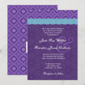 Invitation Dentelle bleue d'Aqua de pourpre royal épousant (Devant / Derrière)