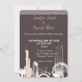 Invitation Dentelle bleue de la marine de Chicago Skyline (Devant)