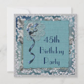 Invitation Dentelle bleue et diamants 45e anniversaire (Devant)