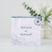 Invitation Dentelle bleue sur le burlap Tu seras ma servante (Debout devant)