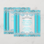 Invitation Dentelle bleue turquoise Princesse Quinceanera Dia (Devant / Derrière)