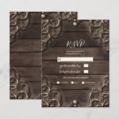 Invitation Dentelle & Bois Rustique Vintage Wedding Réponse R (Devant / Derrière)
