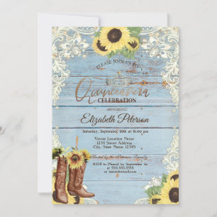Invitation Dentelle, Bottes Fleurs de soleil Bleu Bois Quince