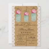 Invitation Dentelle Burlap bleu mason jarre rustique nuptiale (Devant)