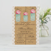 Invitation Dentelle Burlap bleu mason jarre rustique nuptiale (Debout devant)