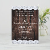 Invitation Dentelle chic romantique et bois foncé rustique (Debout devant)