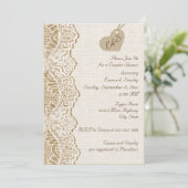 Invitation Dentelle & coeur sur burlap mariage couples douche (Debout devant)